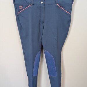 Dover Saddlery Ladies’ Wellesley Classic Piped Knee-Patch Breech Sz 30 Blue Pink